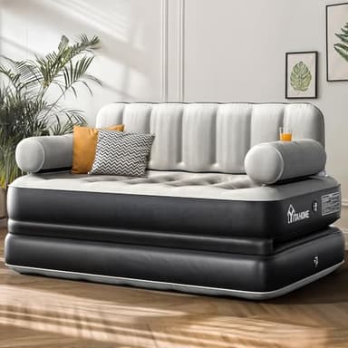 YITAHOME Queen Size Air Sofa Bed Mattress with Headboard and Pump, Blow Up Couch Inflatable Bed for Home Living Room, 79" x 60" x 25" (Expanded Size, Black)