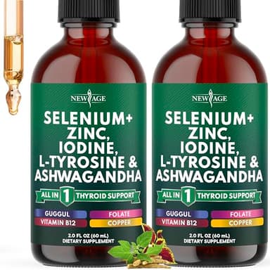 Thyroid Support Drops - Selenium, Zinc, Iodine, L Tyrosine, Ashwagandha, Turmeric, Schisandra Guggu, Cayenne, Basil - Liquid Supplement Folate Copper Alcohol -Free, Vegan, Non-GMO – 4 oz