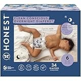 The Honest Company Clean Conscious Overnight Diapers for Sensitive Skin | Hypoallergenic, Fragrance Free | Cozy Cloud + Star Signs | Club Box, Size 6 (35+ lbs), 34 Count