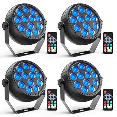 ZonQoonz Mini Rechargeable Par Lights, Wireless 12 RGB Battery Powered Stage Lights, Sound Activated Remote Control Par Can Uplights for Indoor Events Wedding Party Church Club Stage Lighting, 4 Pack