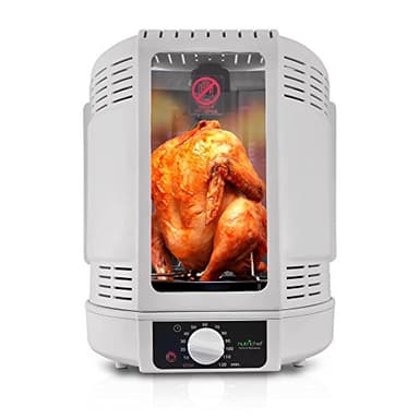 NutriChef Vertical Rotisserie Oven Roaster – Electric Shawarma & Kebab Machine with Skewers, Basket Tower, Poultry Rack, Drip Tray – For Chicken, Turkey, Lamb, Beef – (White)