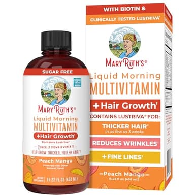 MARYRUTH'S Liquid Multivitamin+Hair Growth | Biotin 10000mcg | Lustriva Hair Growth Supplement | Clinically Tested in Women for Thicker Hair&Facial Wrinkle | Skin Care | Ages 18+ | 15.22 Fl Oz