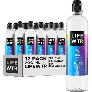 LIFEWTR Premium Purified Water, pH Balanced with Electrolytes, 100% recycled plastic bottles, 23.7 Fl Oz Flip Cap Bottles, 700 mL (Pack of 12)