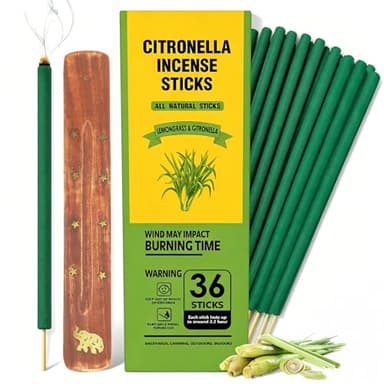 Citronella Incense Sticks Outdoor, 36 Pack Citronella Incense with Holder, Burns Up to 100 Hours, Natural Incense Stick for Outside Patio Camping Backyard Balcony Yard Picnic Outdoor Indoor Use