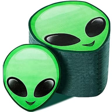Tenceur 100 Pcs Alien Dessert Napkins Cocktail Green Dinner Napkins Alien Party Decorations Disposable Paper for Birthday Party Space Astronaut Themed Supplies