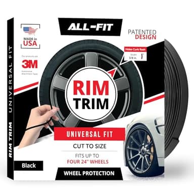All-Fit Automotive Rim Trim – Durable DIY Car Exterior Accessories for Curb Rash Protection – Fits Up to Four 24" Wheels – Made in USA – Flexible, Durable Wheel Rim Protector (3/8″ Width - Black)