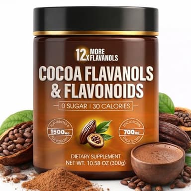 High Flavanol Cocoa Powder – 𝟏𝟓𝟎𝟎𝐦𝐠 Flavanols with 𝟕𝟎𝟎𝐦𝐠 Naturally Occurring Epicatechin, 𝟏𝟐𝐗 𝐌𝐨𝐫𝐞 𝐅𝐥𝐚𝐯𝐚𝐧𝐨𝐥𝐬 𝐓𝐡𝐚𝐧 𝐂𝐨𝐜𝐨𝐚 Antioxidant Support for Circulation, Energy & Daily Wellness, Non-Alkalized Cocoa (1)