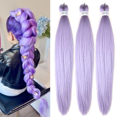 Kids Purple Braiding Hair Pre Stretched Flame Retardant Fiber Purple 26inch Yaki Colored Braiding Hair for Knotless Braids
