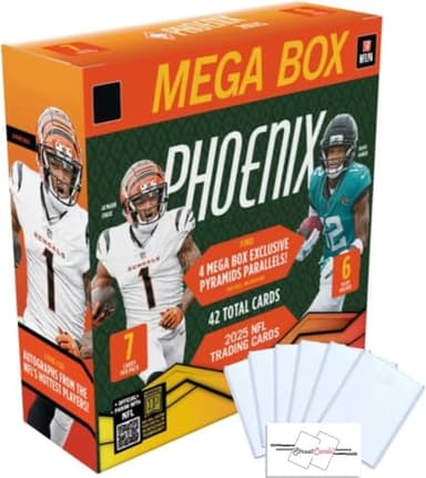 2025 Phoenix Football NFL Mega Box with 42 Total Trading Cards + 6 Toploaders and StreetCards Magnet!