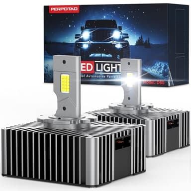 PERPOTAO D5S D5R Bulb, 46,000LM, 800% Brightness, 6,000K White, 10x Cooling, Xenon HID Replacment, Fast Plug, Fog Light, Compatible 99.99% (D5S/D5R)