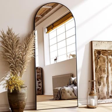 XRAMFY 24x68 Arched Full Length Mirror Floor Mirrors with Aluminum Alloy Frame Free-Standing Wall Mounted Floor Mirrors or Large Dressing Mirror, Black Mirror Full Length