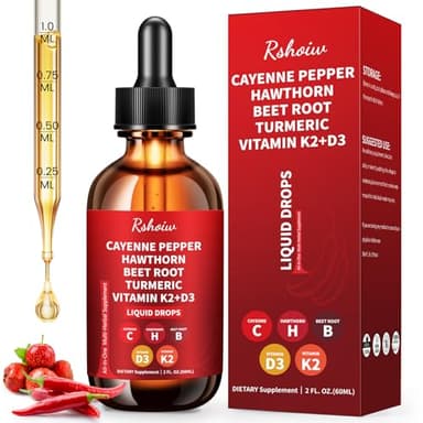 Cayenne Pepper Drops Supplement Liquid with Hawthorn Berry, Vitamin D3 K2, Turmeric Curcumin, Beet Root, Ceylon Cinnamon Vegan- Friendly - 60ml