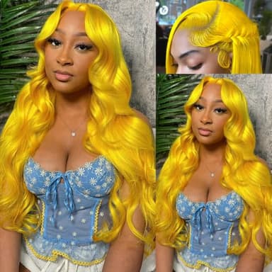 XIAPAY 30 Inch Yellow Lace Front Wig Human Hair Body Wave Lace Front Wigs Human Hair Pre Plucked Glueless Yellow Wig Human Hair 13x4 Colored Wigs Human Hair 200% Density HD Lace Frontal Wig