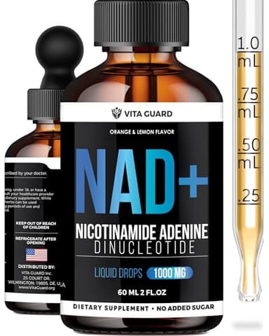 Vita Guard Pure NAD+ Supplements 1000mg Liquid Drops for Women & Man | Nicotinamide Adenine Similar to Nicotinamide Riboside NAD Plus Boosting Supplement - Natural Lemon & Orange Flavor