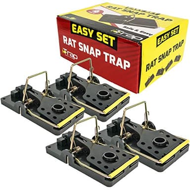 Easy Set Rat Snap Traps, 4-Pack – Reusable Mouse and Rodent Control Traps with Powerful Spring Action, Black