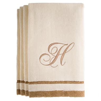 Monogrammed Gifts, Fingertip Towels, 11 x 18 Inches - Set of 4- Decorative Golden Brown Embroidered Towel - Extra Absorbent 100% Cotton- Personalized Gift- For Bathroom/ Kitchen- Initial H (Ivory)