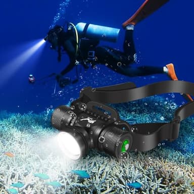WINDFIRE Scuba Diving Light, Long Range Diving Flashlight Headlamp, 5 Modes Dive Flashlight, Ultra Bright IPX8 Waterproof Underwater 80 Meters Safety Snorkeling Head Light with Power Indicator