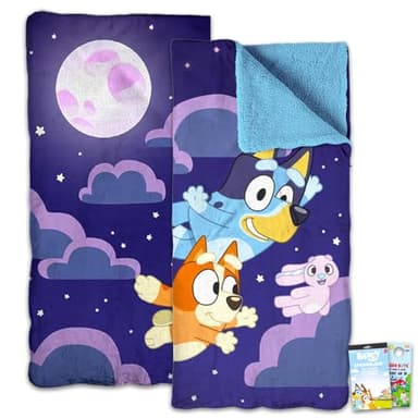 Bluey Slumber Bag Set for Kids - Bundle with 27x56 Inches Sleeping Bag Plus Stickers, More | Bluey and Bingo Warm Slumber Bag