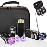 Dunzy 8 Pcs Ghost Hunting Equipment Kit, Include 1 Emf Meter 1 Spirit Ghost Hunting Research Box 1 Voice Recorders 1 Flashlight 1 Speaker 2 Motion Light up Cat Balls and 1 FM Radio(Emf Meter 1)