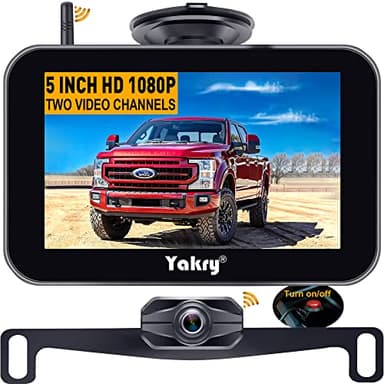 Yakry Wireless Backup Camera HD 1080P 5 Inch Monitor 2 Channels Kit System Bluetooth Hitch Rear View Reverse Cam Truck Car Camper RV Minivan Waterproof Night Vision DIY Gridlines Y24