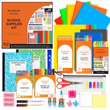 Shuttle Art 102 PCS Back to School Supplies Kit, School Supply Box for Grades K-5, School Supplies for Kids and Students, Including Pencils, Pens, Markers, Erasers, Notebooks, Folders and More