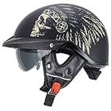 Half Helmets Motorcycle VHF04 Open Face Sun Visor Quick Release Buckle Adjustable DOT Approved Cycling Retro Cruiser Pilot Helmets for Unisex-Adults (Matte Indian,L)