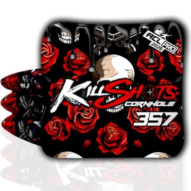 Killshots Cornhole | 357 Series | Limited Edition | ACL Pro Certified Cornhole Bags | Premium Quality | Dual-Speed | Durable & Weather Resistant | Set of 4 Bags (Skulls n Roses)