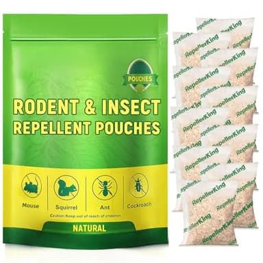 Extra-Strength Mouse and Squirrel Repellent Pouches, Strong Peppermint Oil Repellent for Mice Indoor Outdoor, Natural Rat Deterrent for House, Garden, Car, RV, Basement, Garage, Patio (10 Pack)