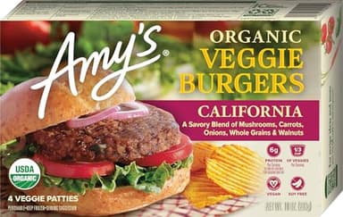 Amy's Frozen Meals, Vegan and Dairy Free Veggie Burger, USDA Organic, 10 oz. (4 Pack)