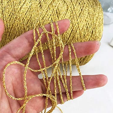 Clisil 100g 860yds DIY Gold Yellow Lurex Thread, 3mm Thick Shining Glitter Sparkle Metal Yarn for Crochet Ornaments Knitting, Fancy Metallic Yans for Crafting Decoration Projects Sweater Scarf Bag