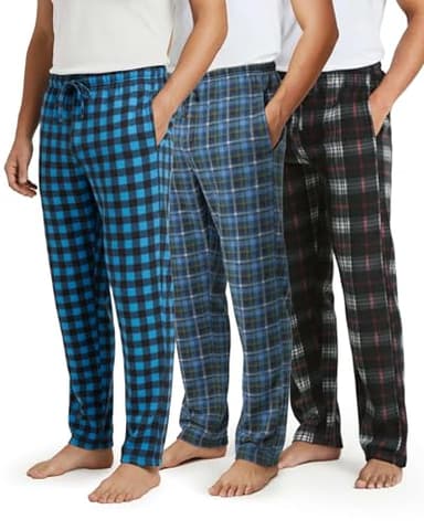 Real Essentials 3 Pack: Men's Fleece Pajama Pants Loungewear Soft Pj Bottoms Sleepwear Pockets Set 4-M