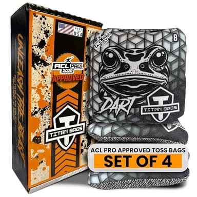 Titan Bags Dart Cornhole Bags – Regulation Cornhole Bean Bag with Hybrid Carpet for Strategic Shots, All-Weather Power Grip Pellets for Indoor and Outdoor Tossing – Geo Design, 6"x6", Pack of 4