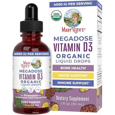 MaryRuth Organics Vitamin D3 Liquid Drops | Megadose 4000 IU | USDA Organic Liquid Vitamin D Spray for Adults & Kids | Immune Support & Bone Health | Vegan | Gluten Free | Non-GMO | 30 Servings