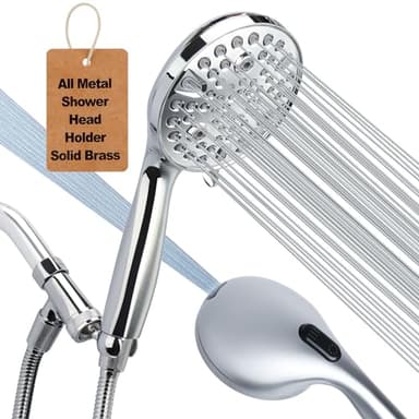 Shower Head Handheld with All Metal Showerhead Holder and Extra Long Hose 6 ft. 10 Spray Mode High Pressure Built-in Power Wash Hand Held Showerhead, Handheld Shower sprayer Premium Chrome 2.5 GPM
