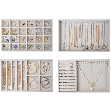 ProCase Stackable Jewelry Organizer Trays for Drawers, Jewelry Drawer Inserts Container Display Case Storage for Earring Necklace Rings Bracelet with Removable Dividers -Grey, 4 Layers