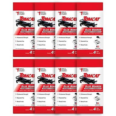 Tomcat Glue Boards with Immediate Grip Glue for Mice, Cockroaches, and Insects, Ready-to-Use, 8-Pack (32 Glue Boards)