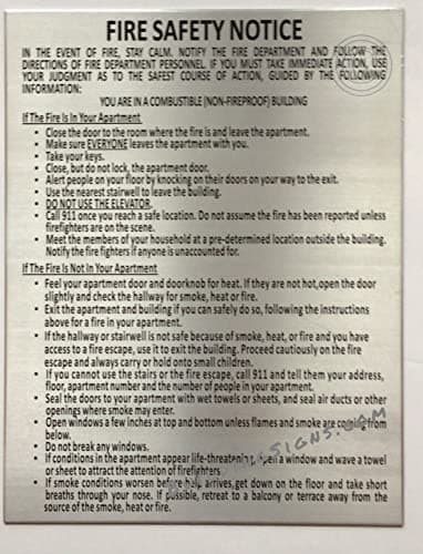 HPD NYC LOBBY FIRE SAFETY NOTICE - NON FIREPROOF SIGN (SILVER, 8.5X11 INCH,DOUBLE SIDED TAPE, RUST FREE, ALUMINIUM)-The Poo Line