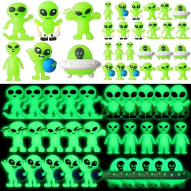 CroBlissful 15 Pcs Mini Alien Figures Glow in The Dark Various 6 Styles Small Alien Figurines Hide and Seek Tiny Toys Bulk Gifts Spring Summer Baby Shower Party Favors Trinkets for Pinata Stuffers