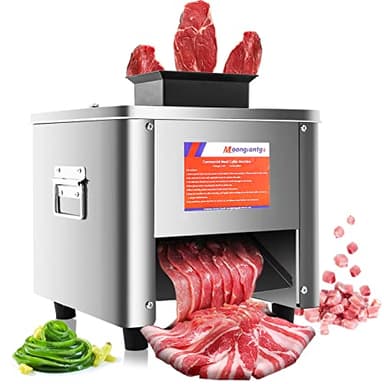 Moongiantgo Commercial Meat Cutter Cutting Machine 331 LB/H Electric Stainless Steel Meat Strips Cubes Dicer Vegetables Slicer for Restaurant Meat Shop (21mm Blade, Single Feed Inlet)