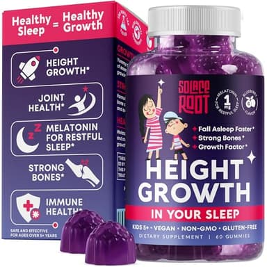 Height Growth Gummies with Melatonin for Kids & Teens - Ashwagandha, Lemon Balm & Vitamins B - Sleep & Height Booster Multivitamin for Teen Boys & Girls - Grow Taller Supplement - 60 Gummies