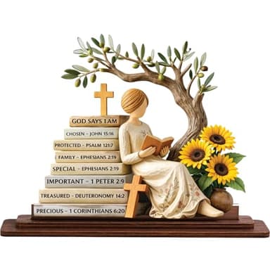 Christian Gifts for Women, Bible Verse Desk Decor, God Says I Am Decorative Sign, Inspirational Religious Tabletop Plaque for Office Desk, Home, Prayer Room, Mother’s Day for Her