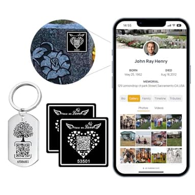 QR Code Memorial Plaque for Cemetery Headstone Grave Marker with qr Keychain, Sympathy Gifts for Loss of Loved One,Collect Memories, Photos, Messages from Family/Friends (2 Medallion)