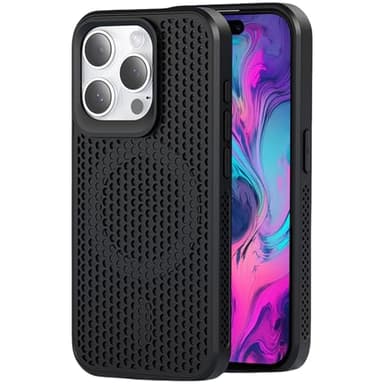 CCSmall for iPhone 16 Pro Max Heat Dissipation Case with Magnetic Ring, Mesh Breathable Hollow Cellular Hole Slim Phone Case Cover for iPhone 16 Pro Max SR Black