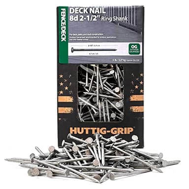 Huttig-Grip Fence Deck Nails 2-1/2 inches 8d for Wood Fencing HGN8OGRSDK5 Ring Shank Outdoor Galvanized Finish, 5 lb Pack of 530 Nails