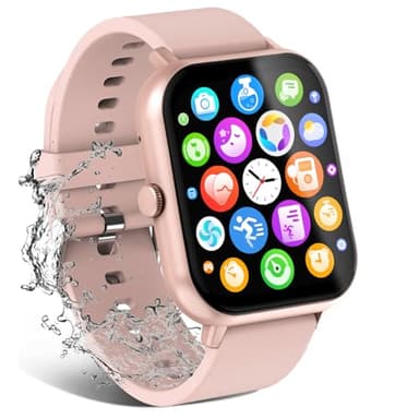 Smart Watch for Men Women Compatible with IOS Android Phone, 1.83" Full Touchscreen IP68 Waterproof Smart Watches,Fitness Tracker with Make/Recive Call 123+ Sport Modes Heart Rate/Sleep Monitor,Pink