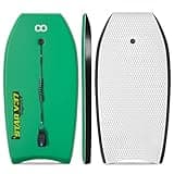 GEAVESS Bodyboard 33-inch/37-inch/42-inch Premium IXPE Body Board with Coiled Wrist Leash, Super Lightweight EPS Core and HDPE Slick Bottom, Perfect Surfing for Kids Teens and Adults(Green,37inch