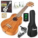 Kmise Soprano Ukulele Professional Mahogany Instrument 21 Inch Hawaiian Ukalalee for Beginner With Ukelele Starter Kit ( Free Online Lesson Bag Tuner Strap Replacement Strings Instruction Booklet )