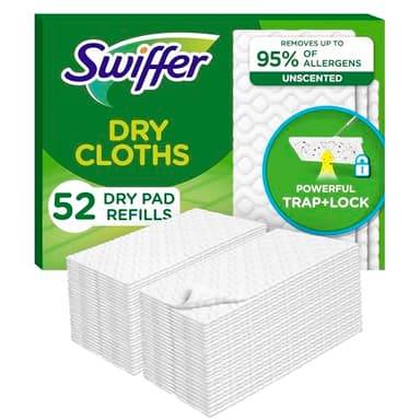 Swiffer Sweep + Mop, Dry Pads Refill, Floor Cleaner for Dirt, Dust, Hair, Cleaning Cloths for Mopping Home, Bathroom, Kitchen, Dust Mop, Floor Duster, Unscented, 52ct