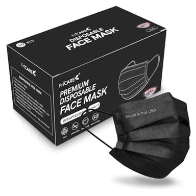 FriCARE Made in USA Disposable Face Masks, 4-Ply ASTM Level 3 Medical Grade, Breathable & Comfortable for Adult Daily Work/Sun Protection, 50 Pack Black