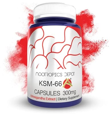 Nootropics Depot KSM-66 Ashwagandha Capsules | 300mg | 180 Count | Withania somnifera Extract | Ayurvedic Herb | Adaptogen Supplement | Stress + Promote Relaxation* | Energy, Memory + Focus*